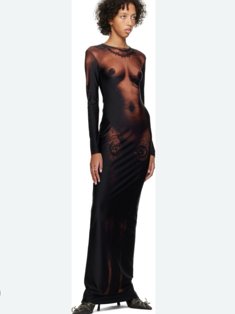 NWT Jean Paul Gaultier The Long Ebony Body Tattoo Maxi Dress. Size M